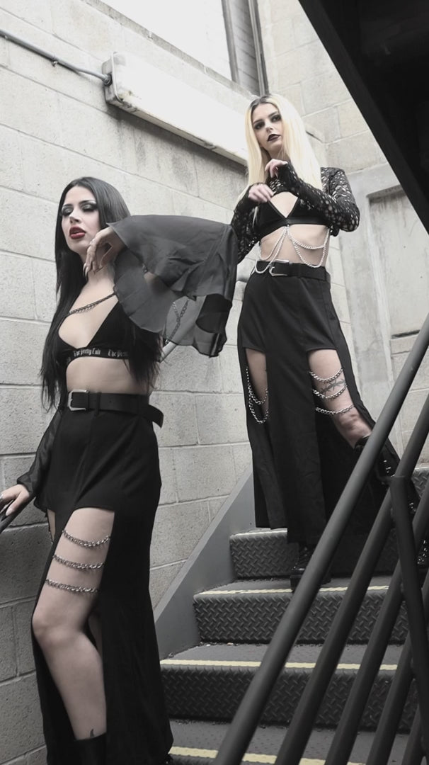 video showing high waisted gothic skirt with chains 