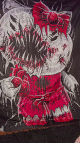 scene woman with pink hair wearing striped thigh high socks