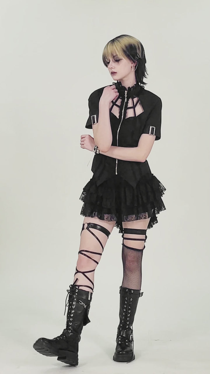 Video of Dark in Lace layered lace skort