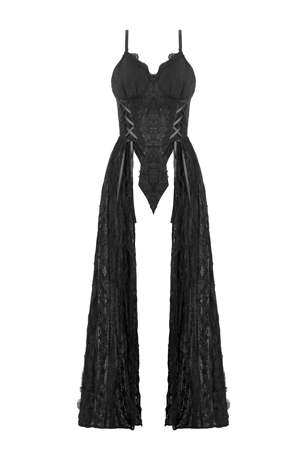 lace-up  long black corset princess dress with a long black lace skirt
