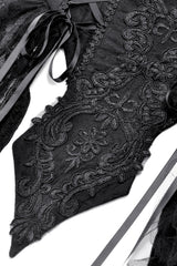 embroidered sweetheart neckline long black corset princess dress with a long black lace skirt