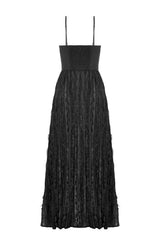 sweetheart neckline long black corset princess dress with a long black lace skirt