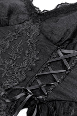 adjustable ribbon tie sweetheart neckline long black corset princess dress with a long black lace skirt