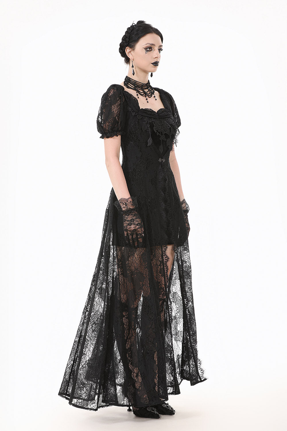puffed sleeve long gothic maxi gown