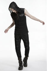 Punk Lace-up Patchwork Hooded Tank Top