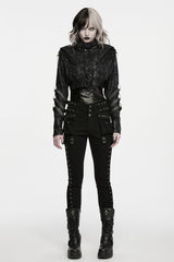 High waist design with sculpted decorative buttons shapes flattering waistline