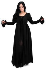 flared sleeve puff shoulder long cardigan duster