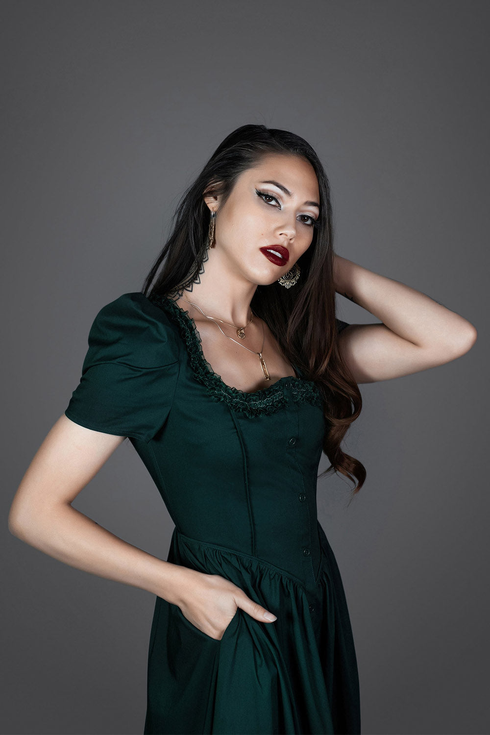 dark green witch dress with pockets