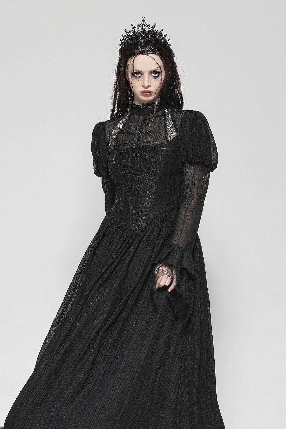mesh long sleeve puff shoulder princess dress