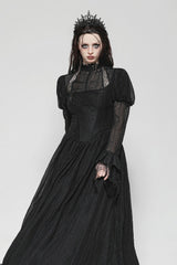 mesh long sleeve puff shoulder princess dress