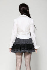 whimsical womens white ruffled long sleeve button-up shirt