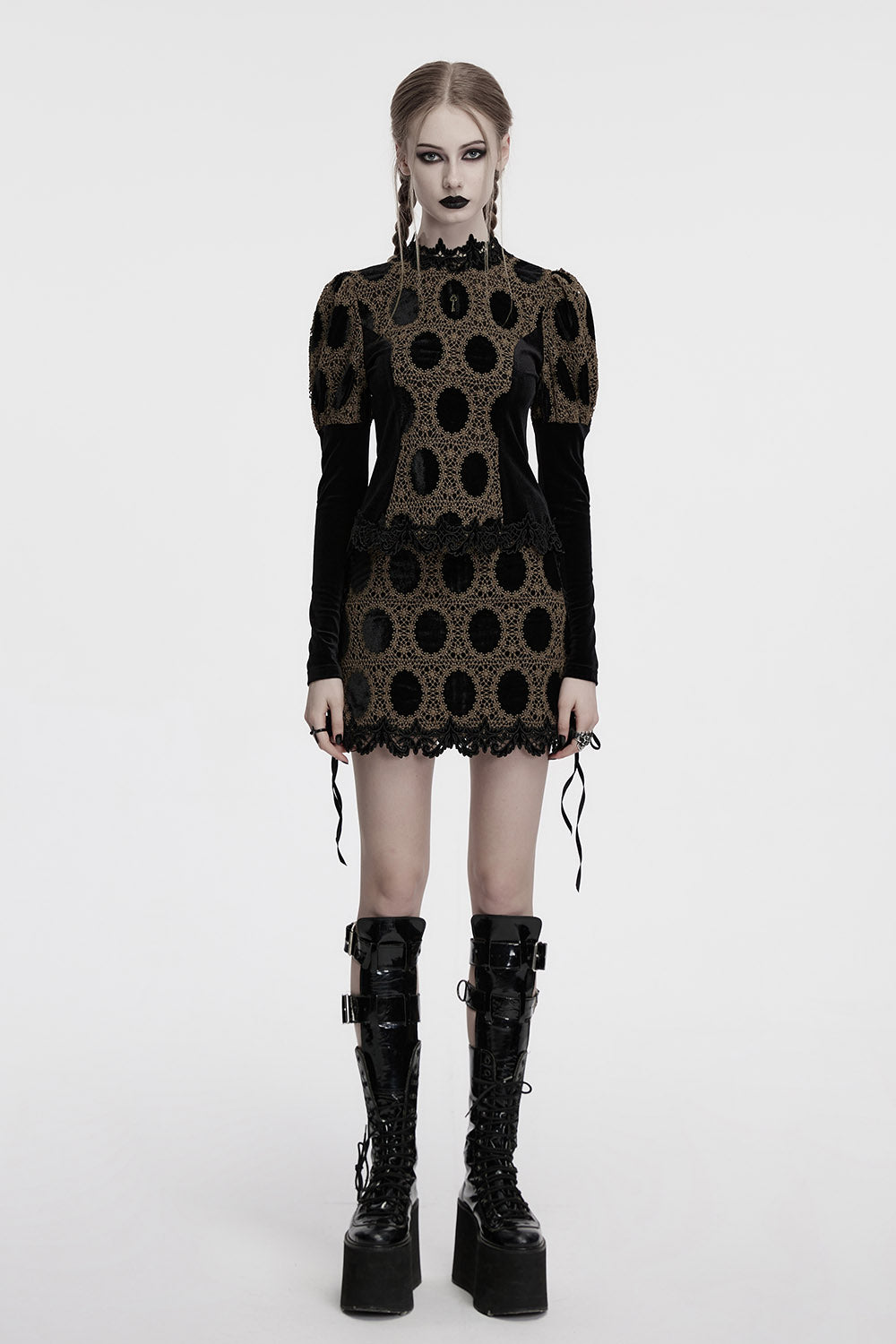 mod puff shoulder long sleeve lace top