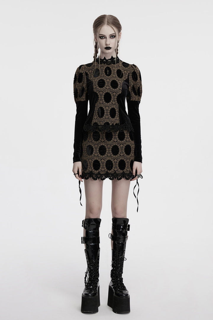 mod puff shoulder long sleeve lace top