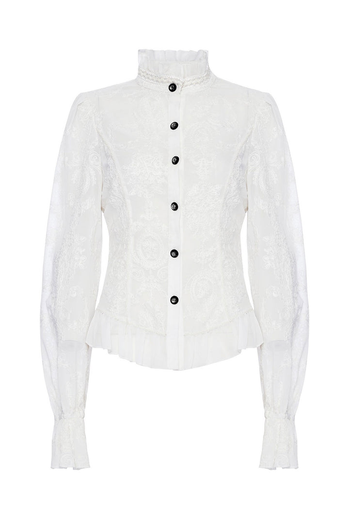 womens high collar ruffled hem  victorian goth blouse by punk rave
