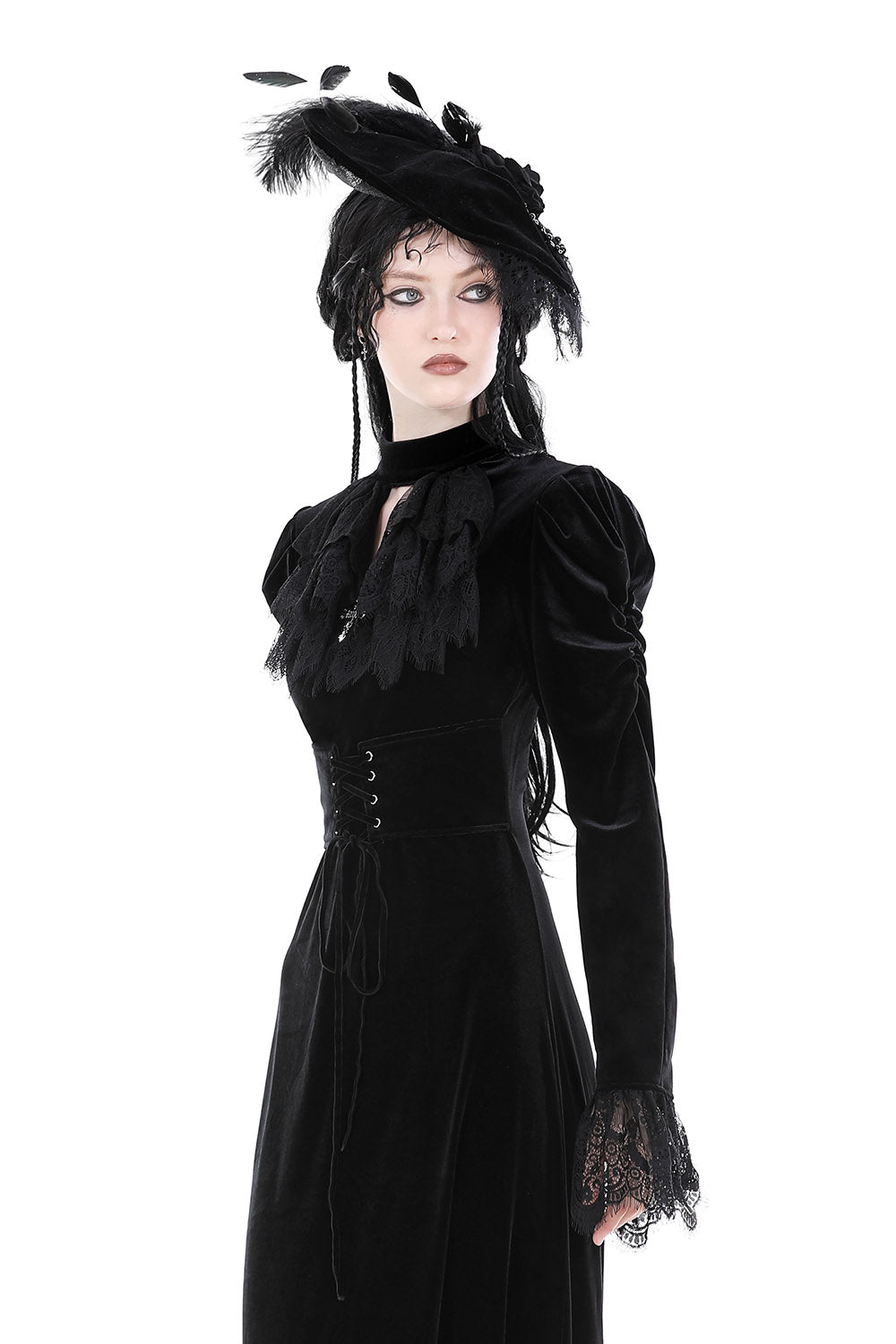 black victorian goth high waist dress