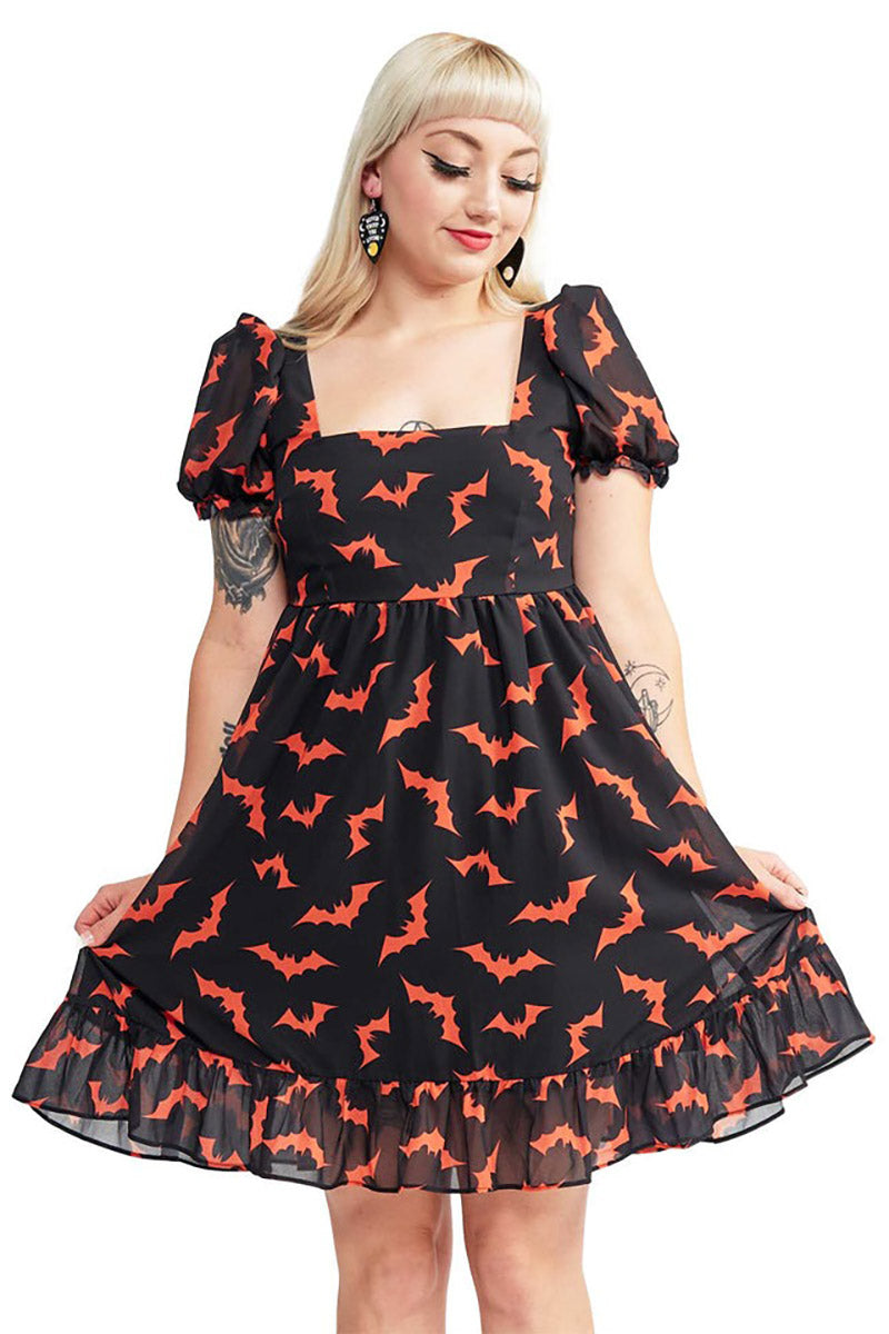 black and orange gothic dress