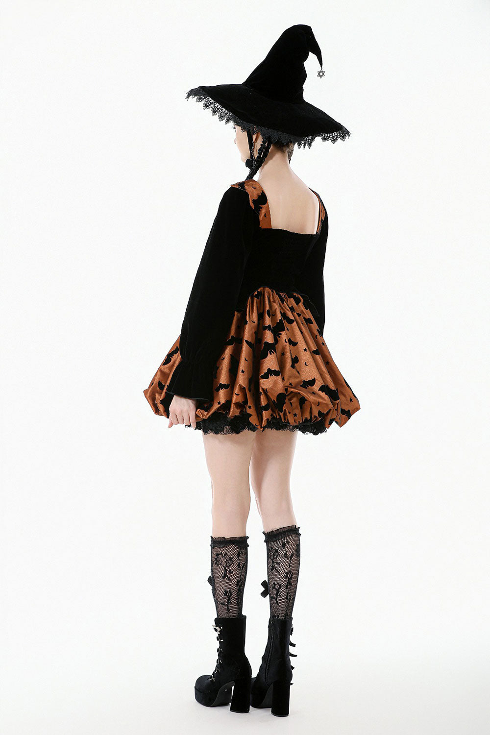 orange and black witchy halloween dress from dark in love