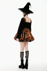 orange and black witchy halloween dress from dark in love