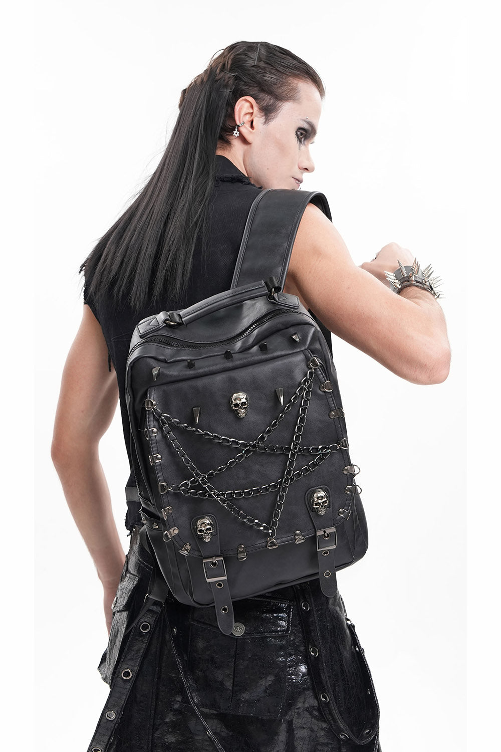 long spikes and studded backpack