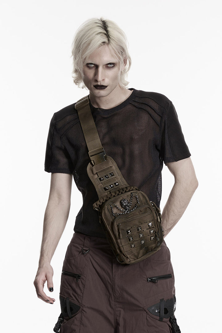grunge goth distressed brown rugged crossbody bag