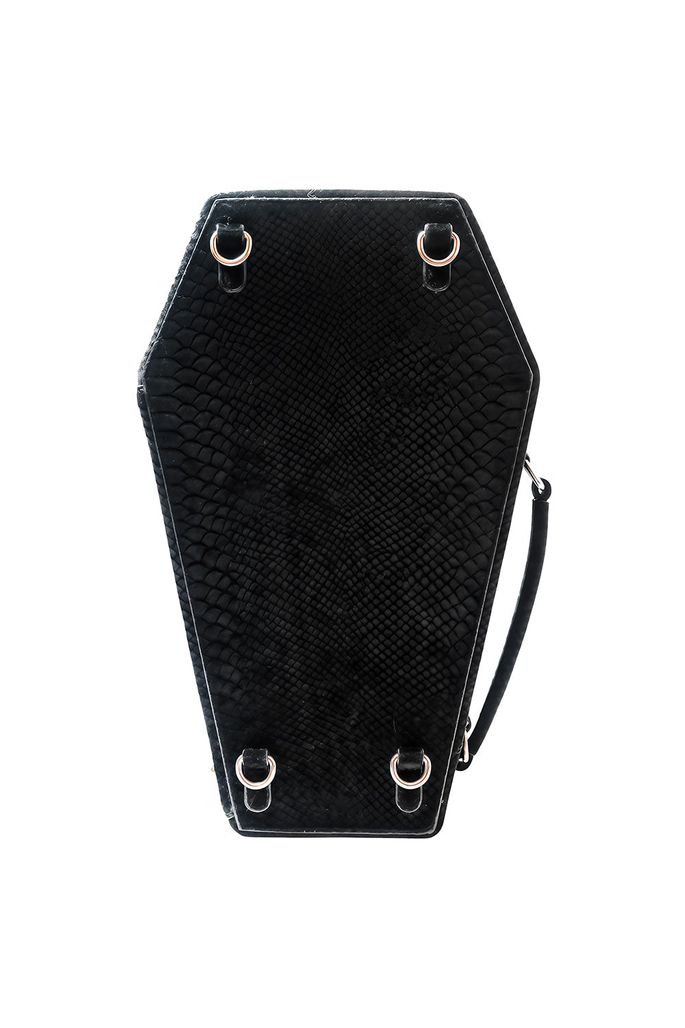 gothic womens red velvet and black vegan leather coffin ita bag with ring for straps