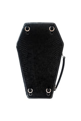 gothic womens red velvet and black vegan leather coffin ita bag with ring for straps