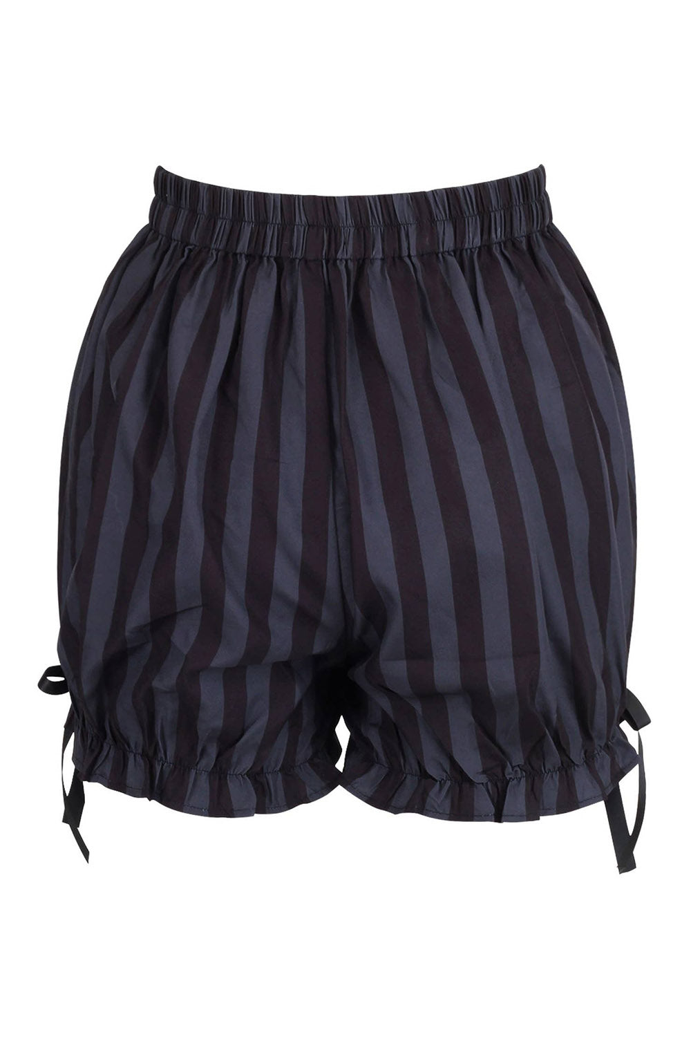 womens plus size black and grey striped bloomer shorts with bows and ruffles