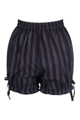 womens plus size black and grey striped bloomer shorts with bows and ruffles