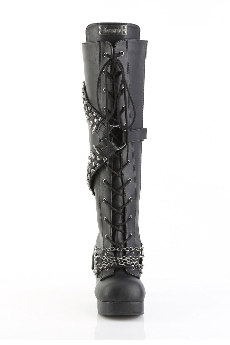 spiked platform boots with bullet straps and chains 