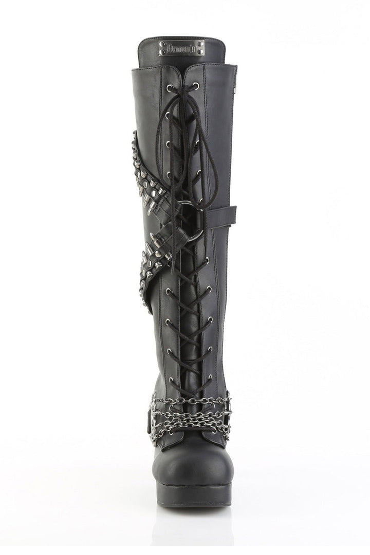 spiked platform boots with bullet straps and chains 