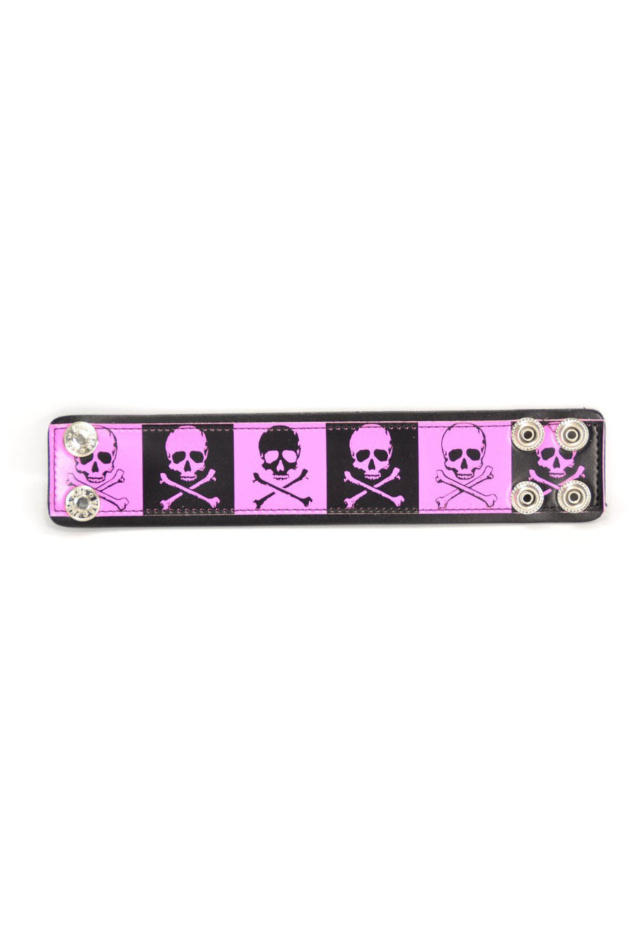 Skull & Crossbones Cuff Bracelet [Pink & Black]