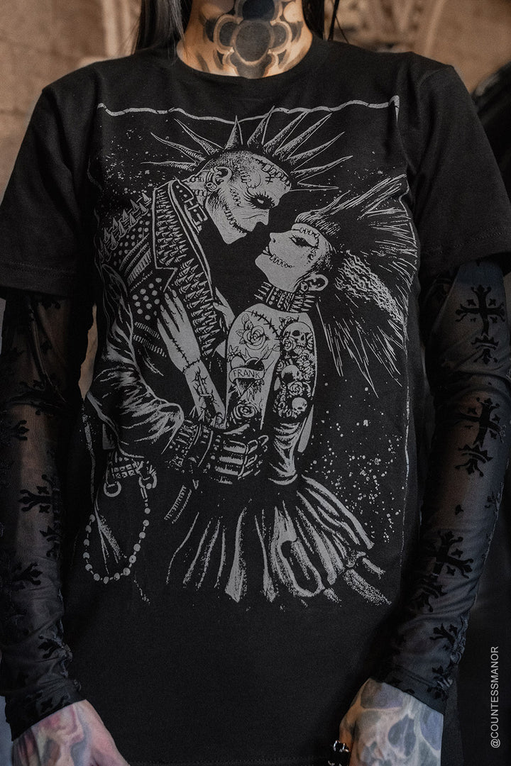 bride of frankenstein and frankenstein punk shirt