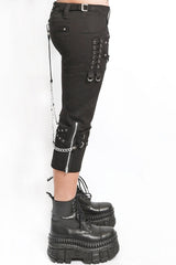 black cotton blended womens low-rise tripp nyc punk capri pants
