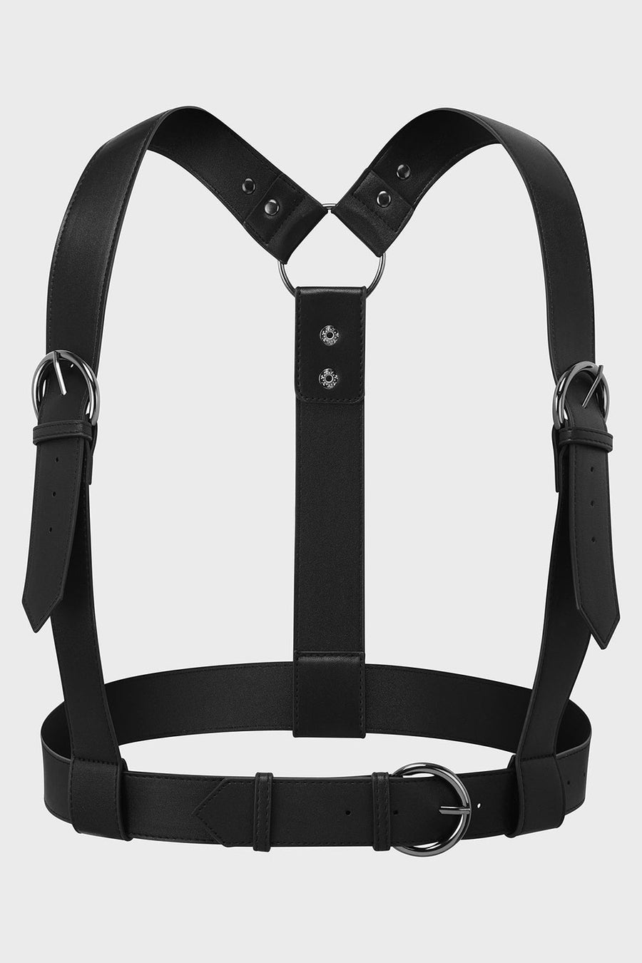 womens black vegan leather high-waisted harness belt