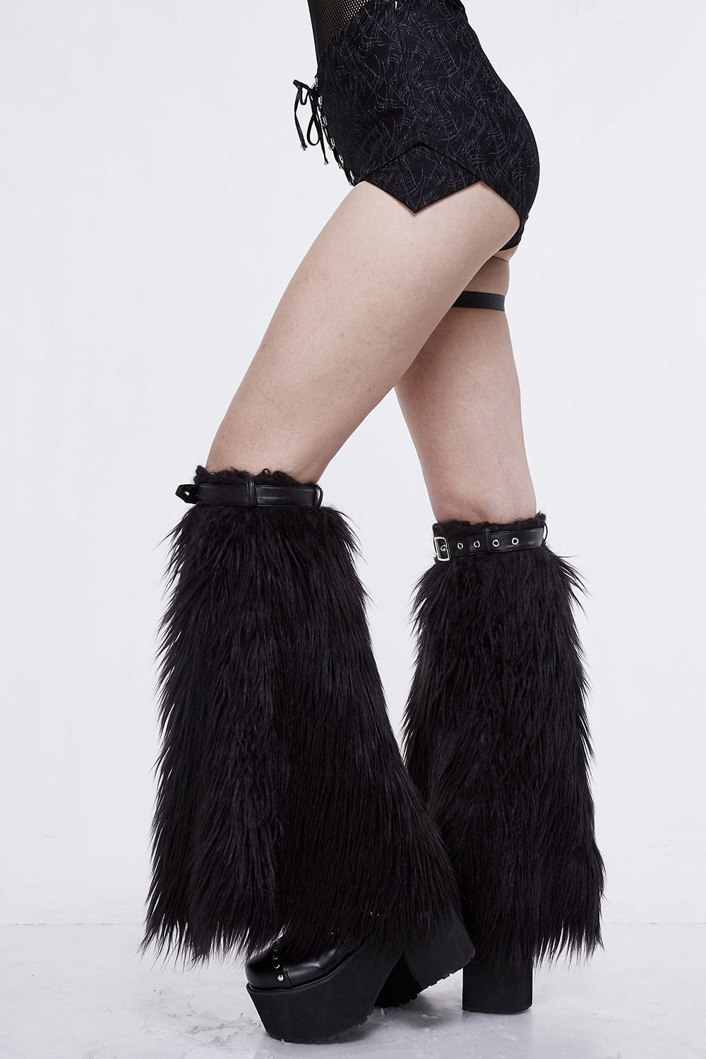 adjustable faux fur leg warmers