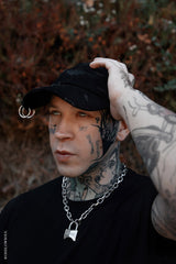 Vampire Bat Pierced Baseball Cap [Black]