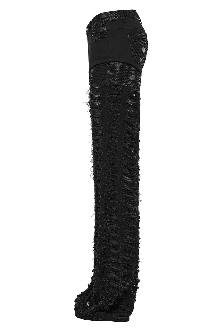 distressed shredded patchwork fishnet womens baggy ripped pants