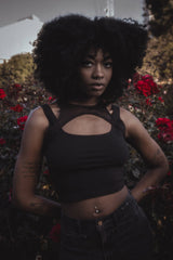 womens black mesh punk crop top