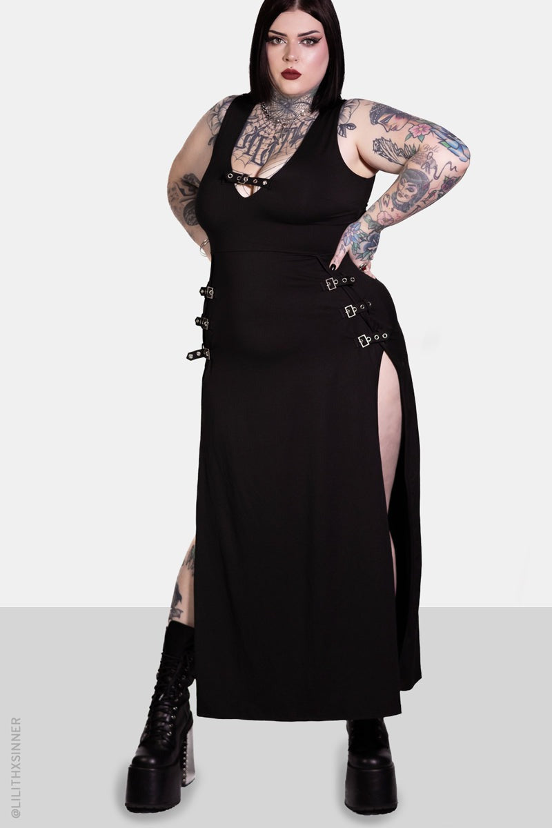 high leg slit gothic dress