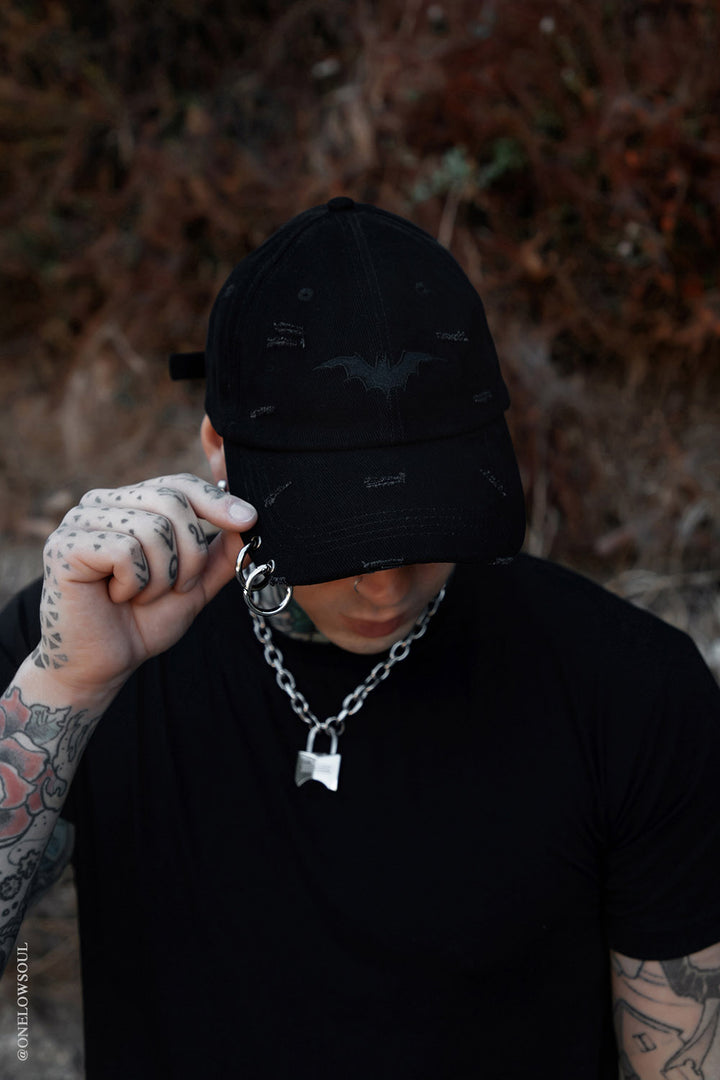 Vampire Bat Pierced Baseball Cap [Black]