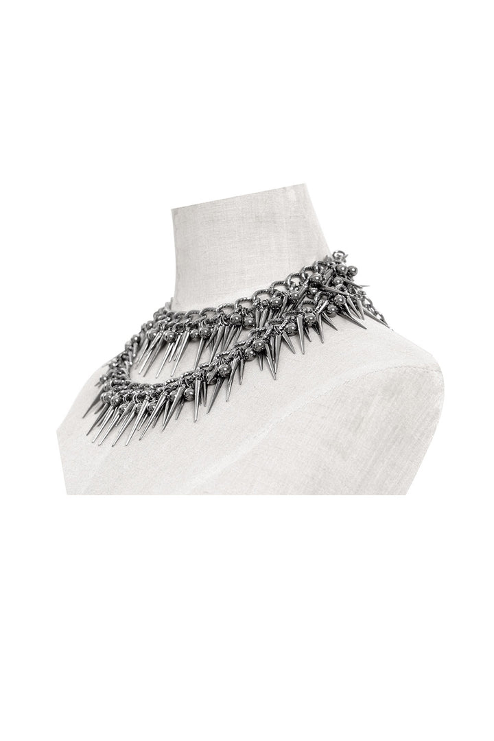 long spiked layered punk collar necklace