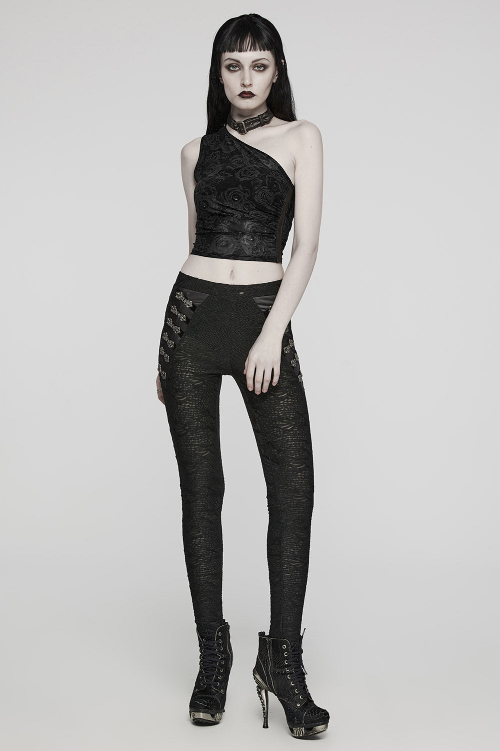 womens black mesh punk crop top