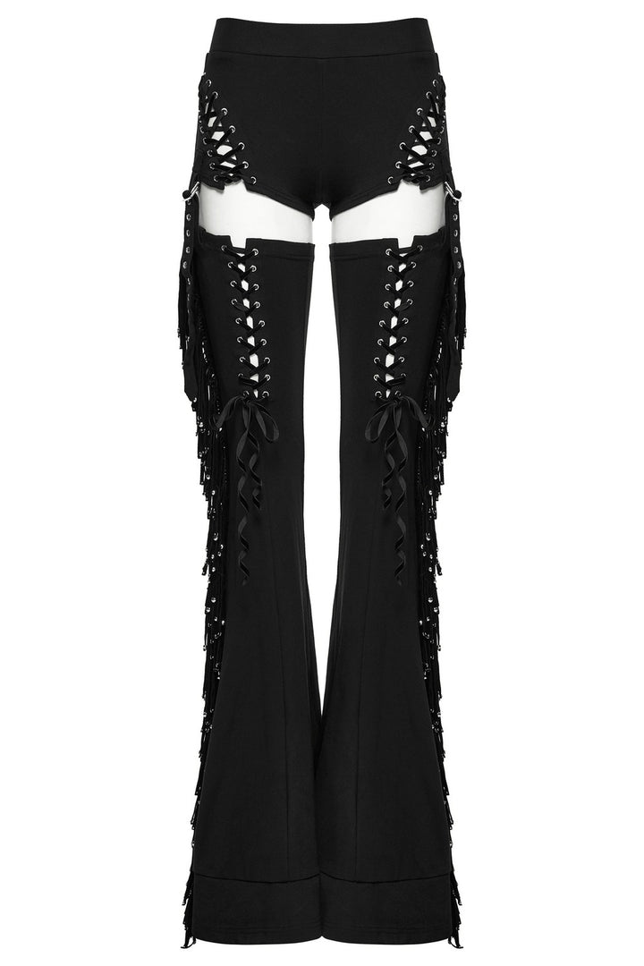 gothic lace-up tassel straight leg pants by punk rave