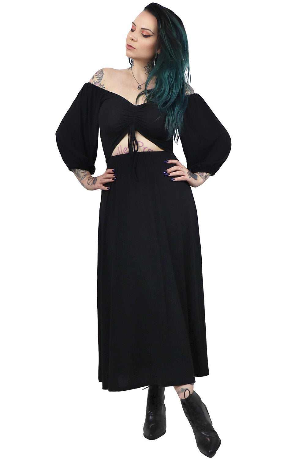 womens tummy cutout dark cottagecore dress