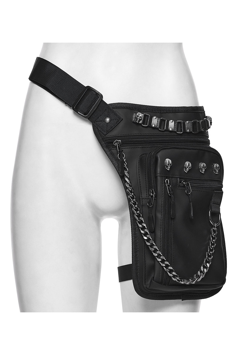 goth thigh harness bag with skulls