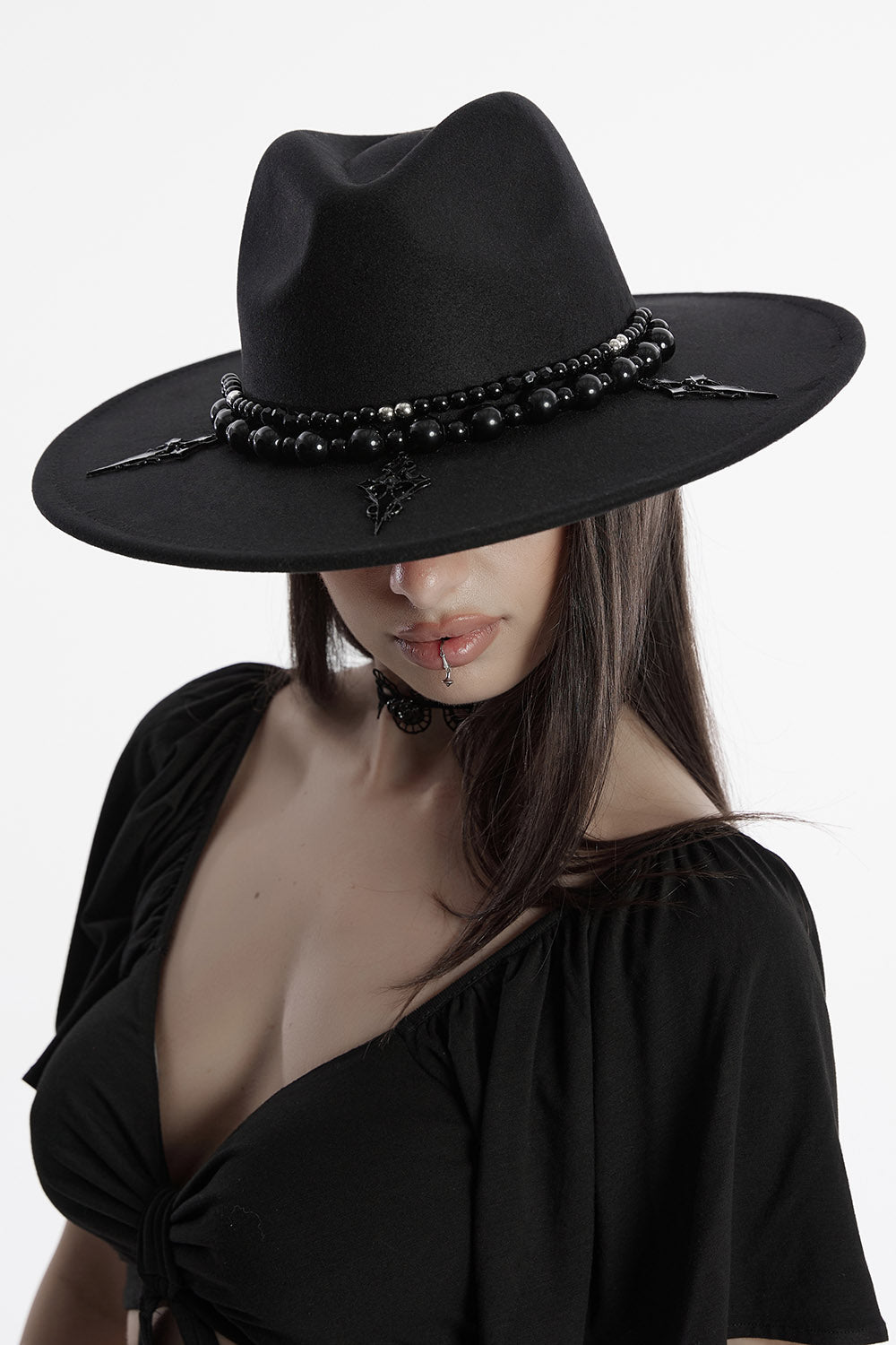 vegan suede goth cowgirl hat