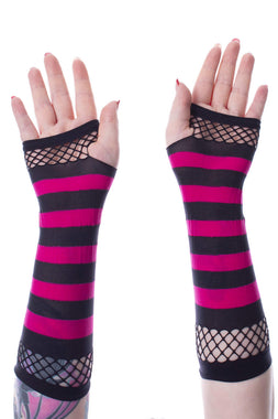 Striped Mesh Gloves [BLACK/PINK]