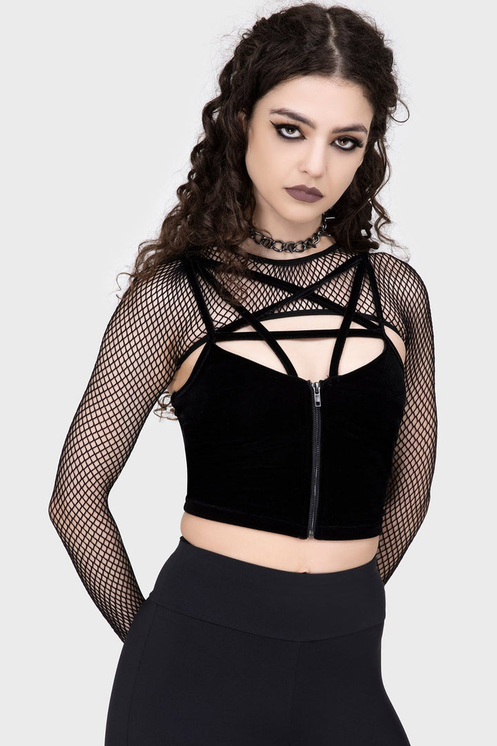 gothic fishnet long sleeve top with thumbholes 