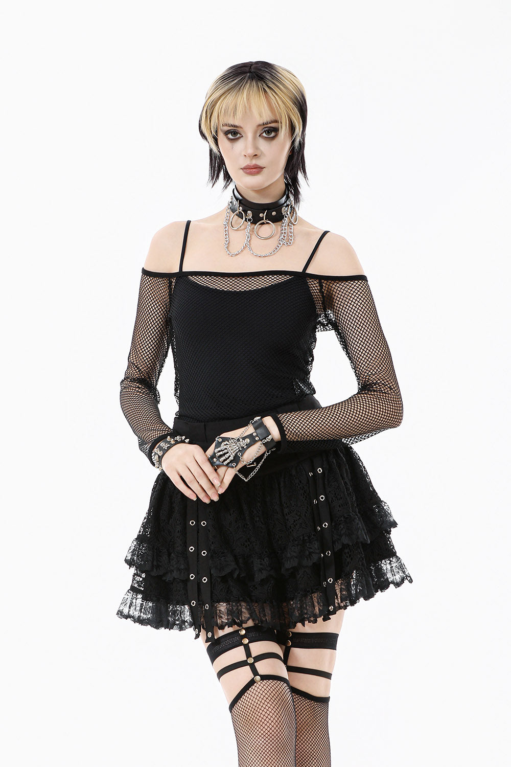 off the shoulder fishnet shirt