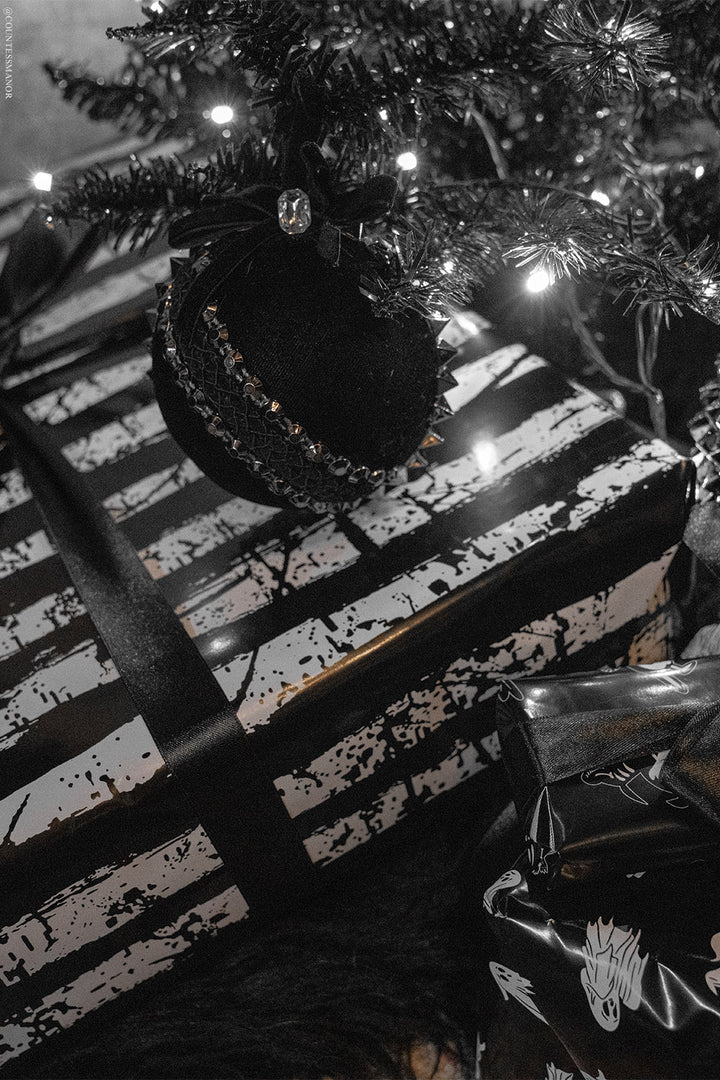 dark whimsical quirky novelty black and white striped wrapping paper